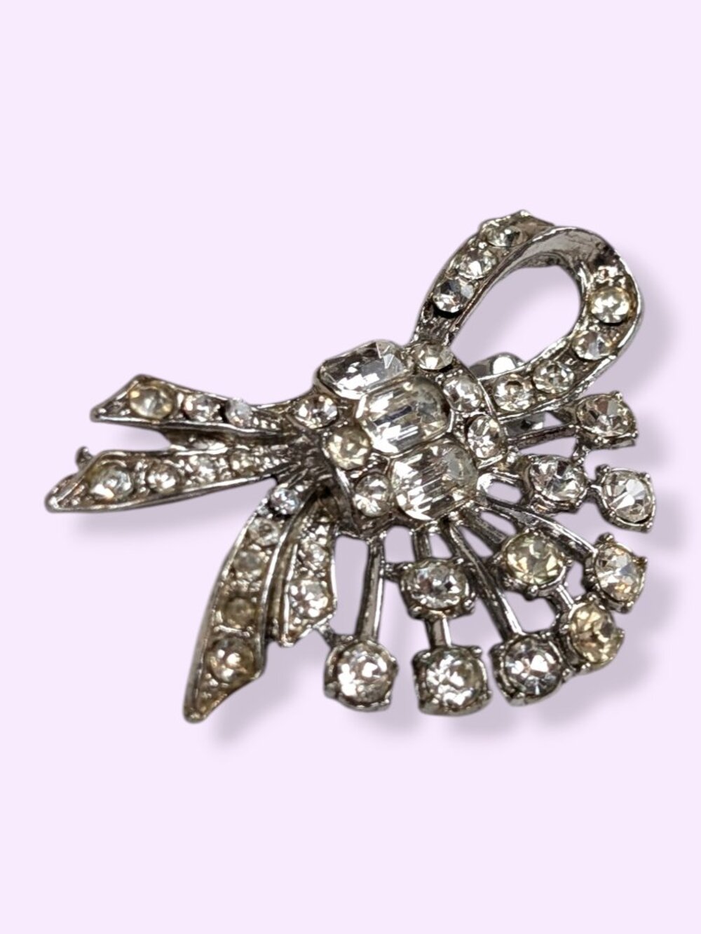 Vintage Mid-Century Atomic Ribbon Rhinestone Brooch - Picture 3 of 6